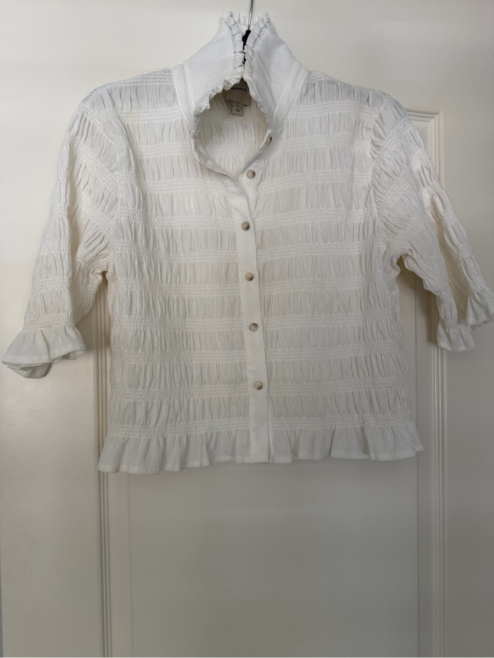 Maeve Anthropologie White Ruffled Button-Front Women's Top